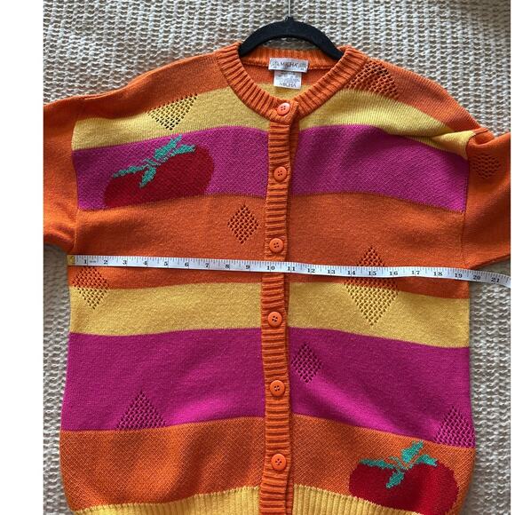 Orange Yellow Pink Strawberry Cherry Striped Cardigan Micha Denmark - Picture 4 of 5
